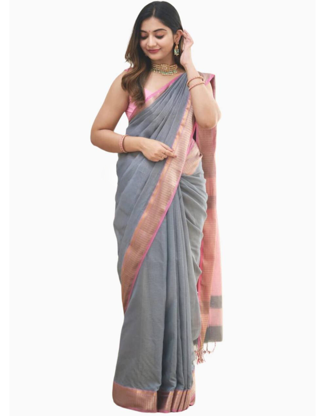 Prerna Grey Linen Cotton Saree