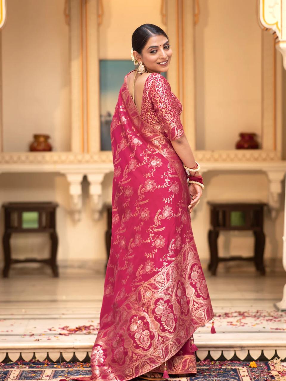 Hema RubyPink Banarasi Silk Saree