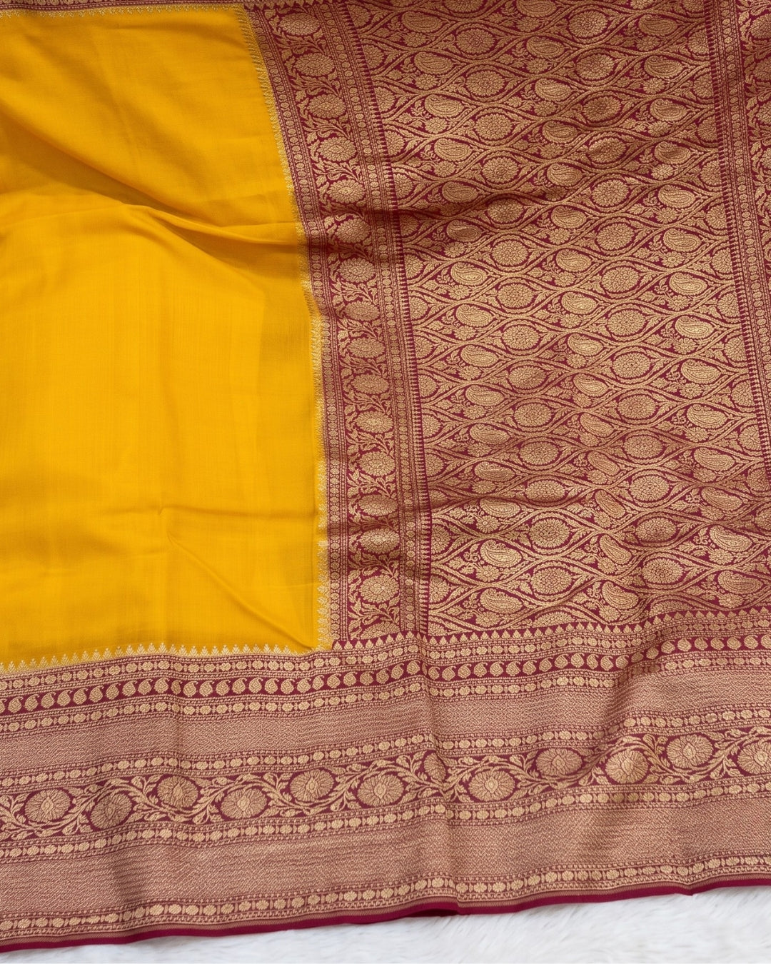 Vamya - Elegant Mustard Banarasi Zari Border Saree