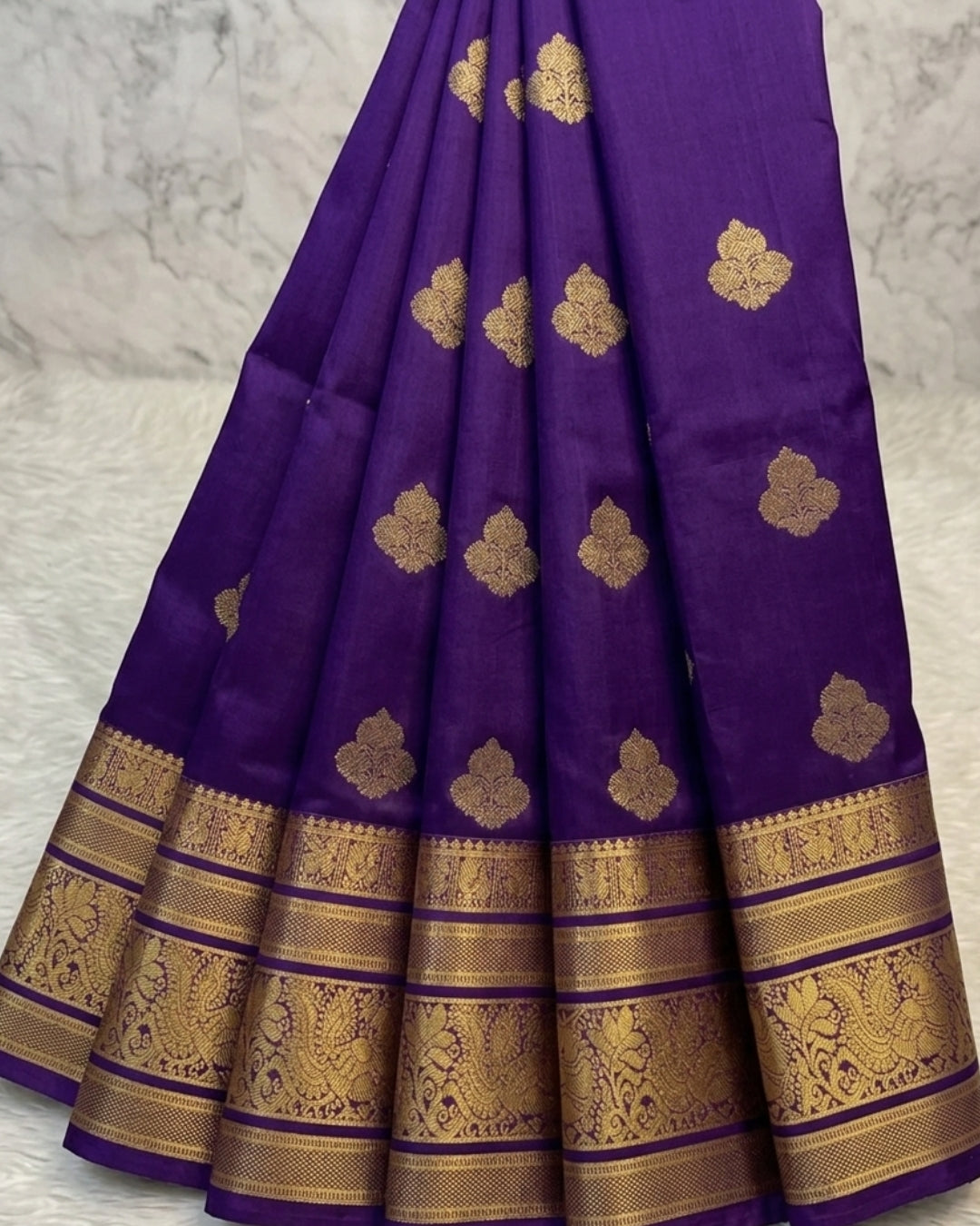 Devanshi - Royal Purple Gold Zari Floral Paisley Saree