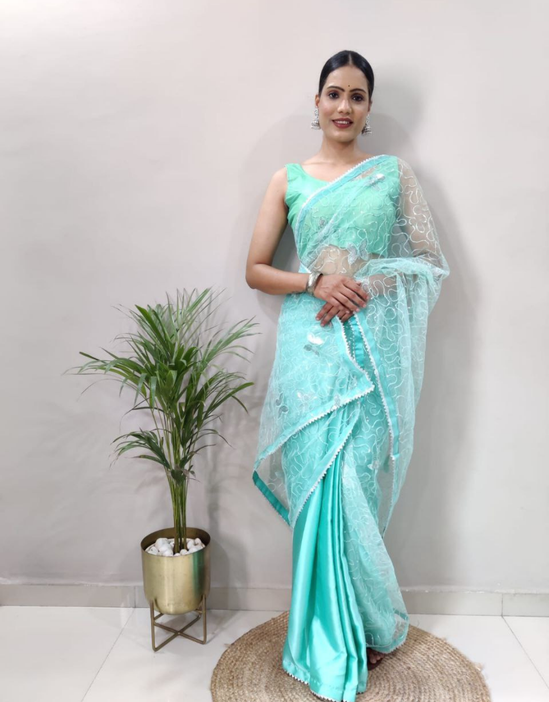 Ruhi Sky Blue Ready To Wear Soft Silk Saree