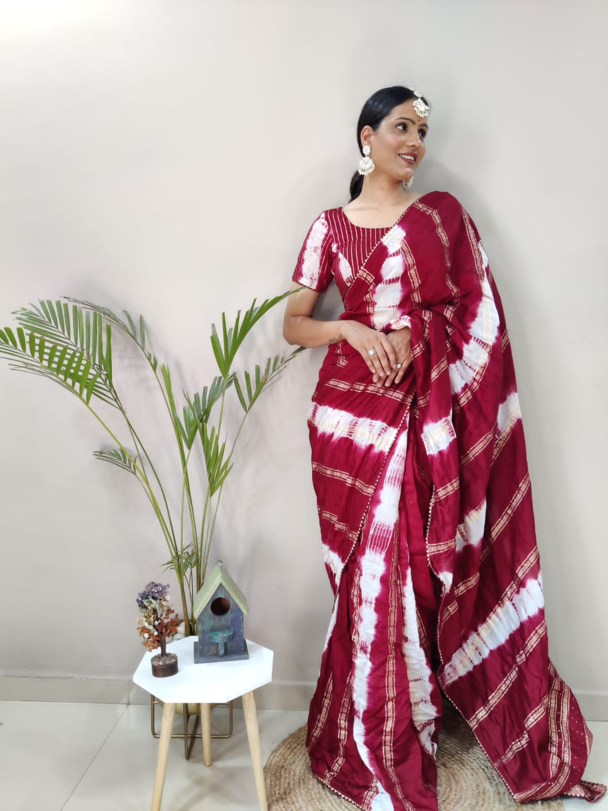 1 MIN Ready to wear in Pure Viscos-Jari RED Saree -Sanskar