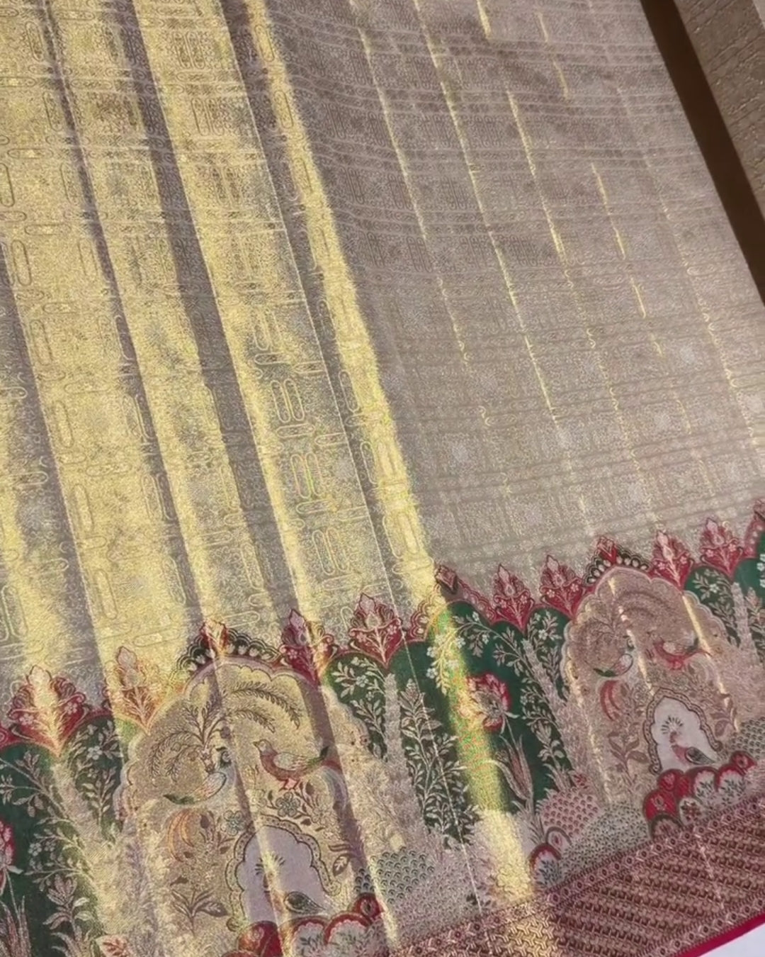 Nirmal - Antique Gold Heritage Elephant Silk Saree