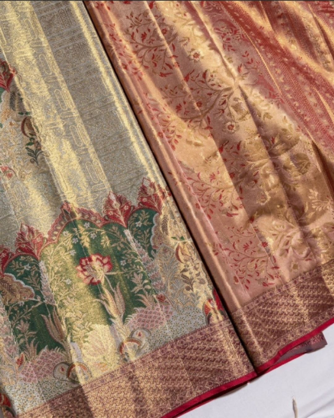 Nirmal - Antique Gold Heritage Elephant Silk Saree