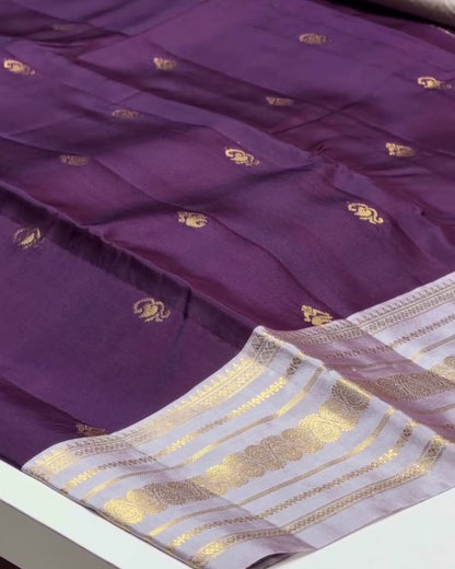 Vrunda - Traditional Plum Party Wear Saree