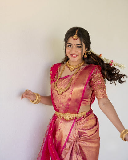 Niva - Rose Gold Banarasi Jacquard Silk Saree