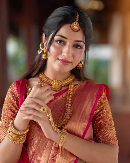 Niva - Rose Gold Banarasi Jacquard Silk Saree