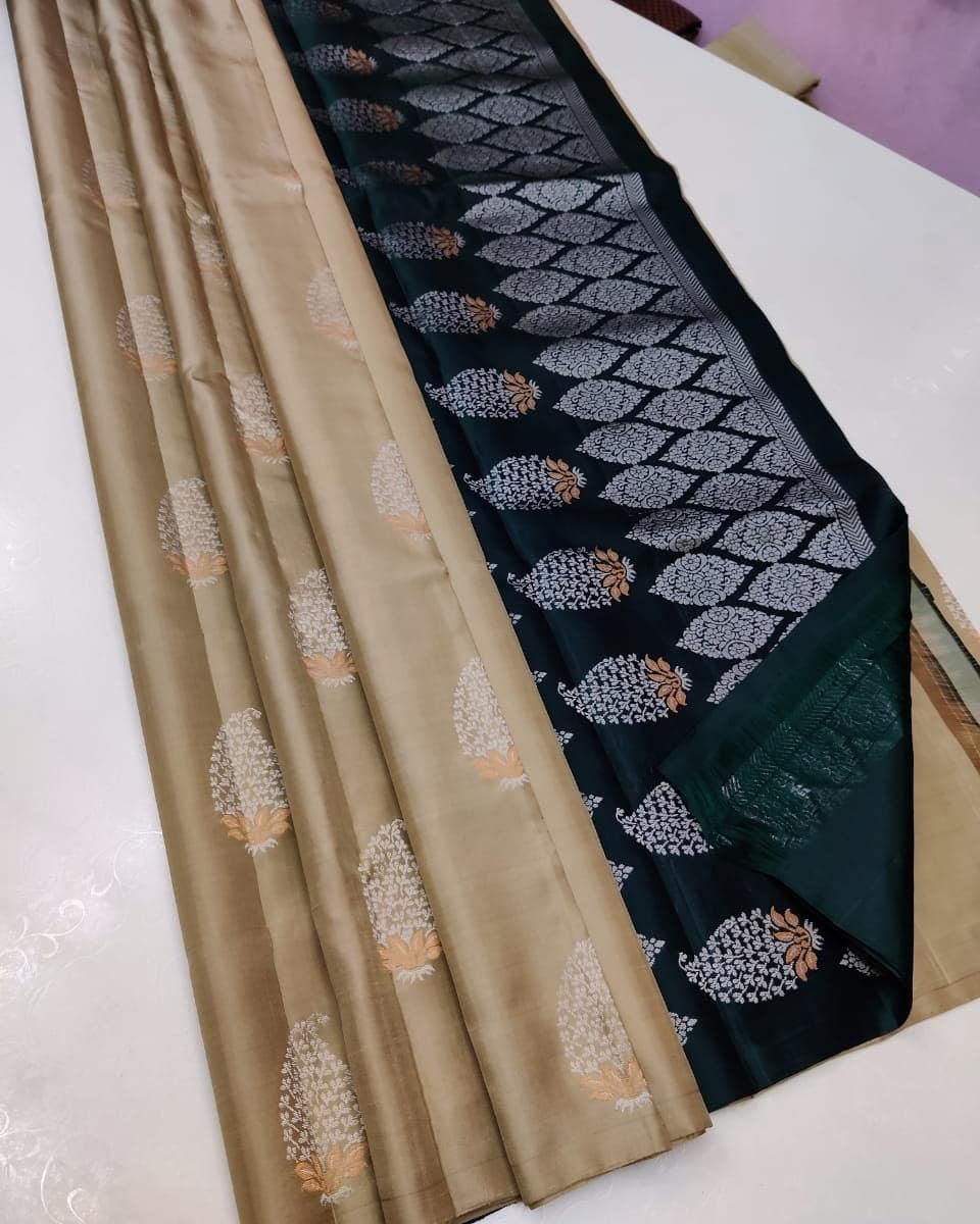 Jinita Beige Soft Silk Saree