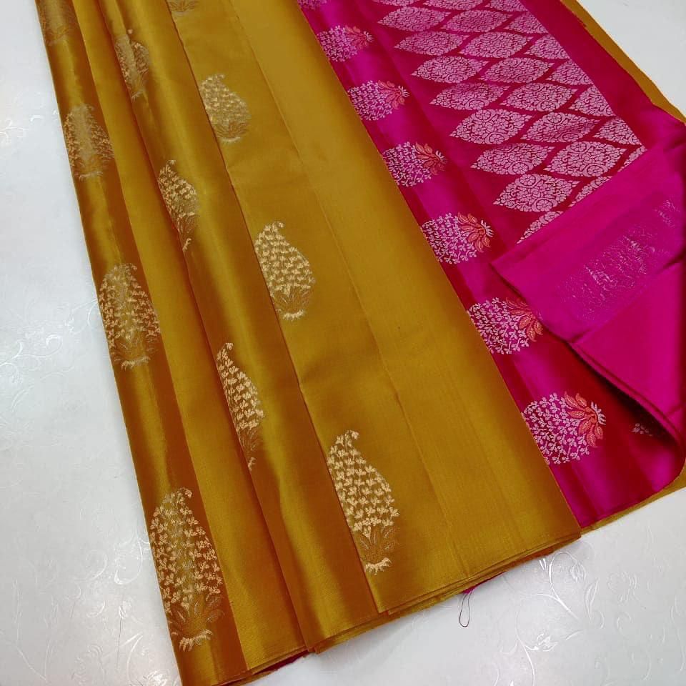 Jinita Mustard Yellow Soft Silk Saree