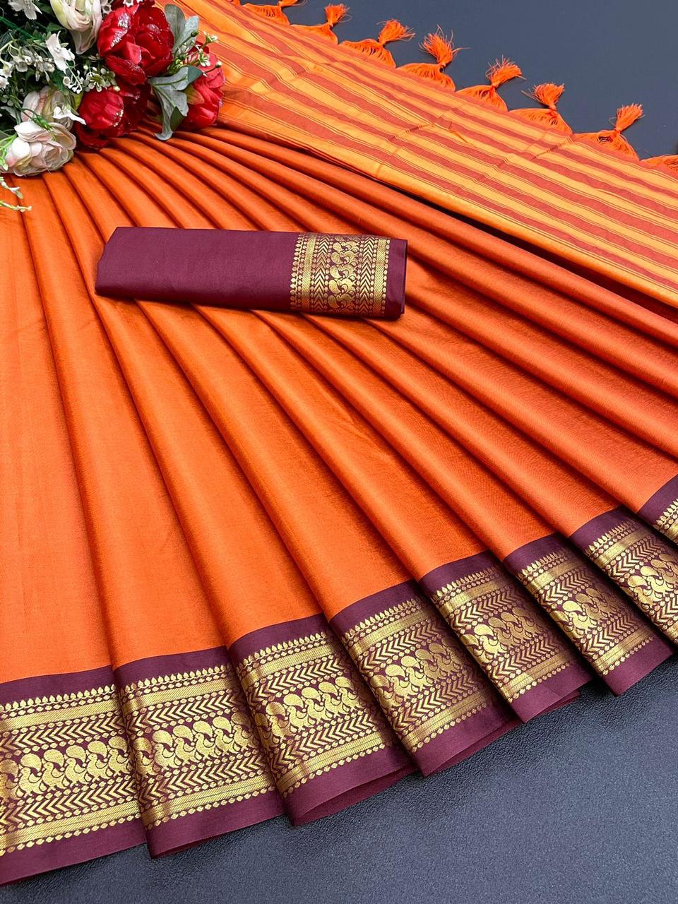 Harshita Orange Coloured Cotton Silk Saree