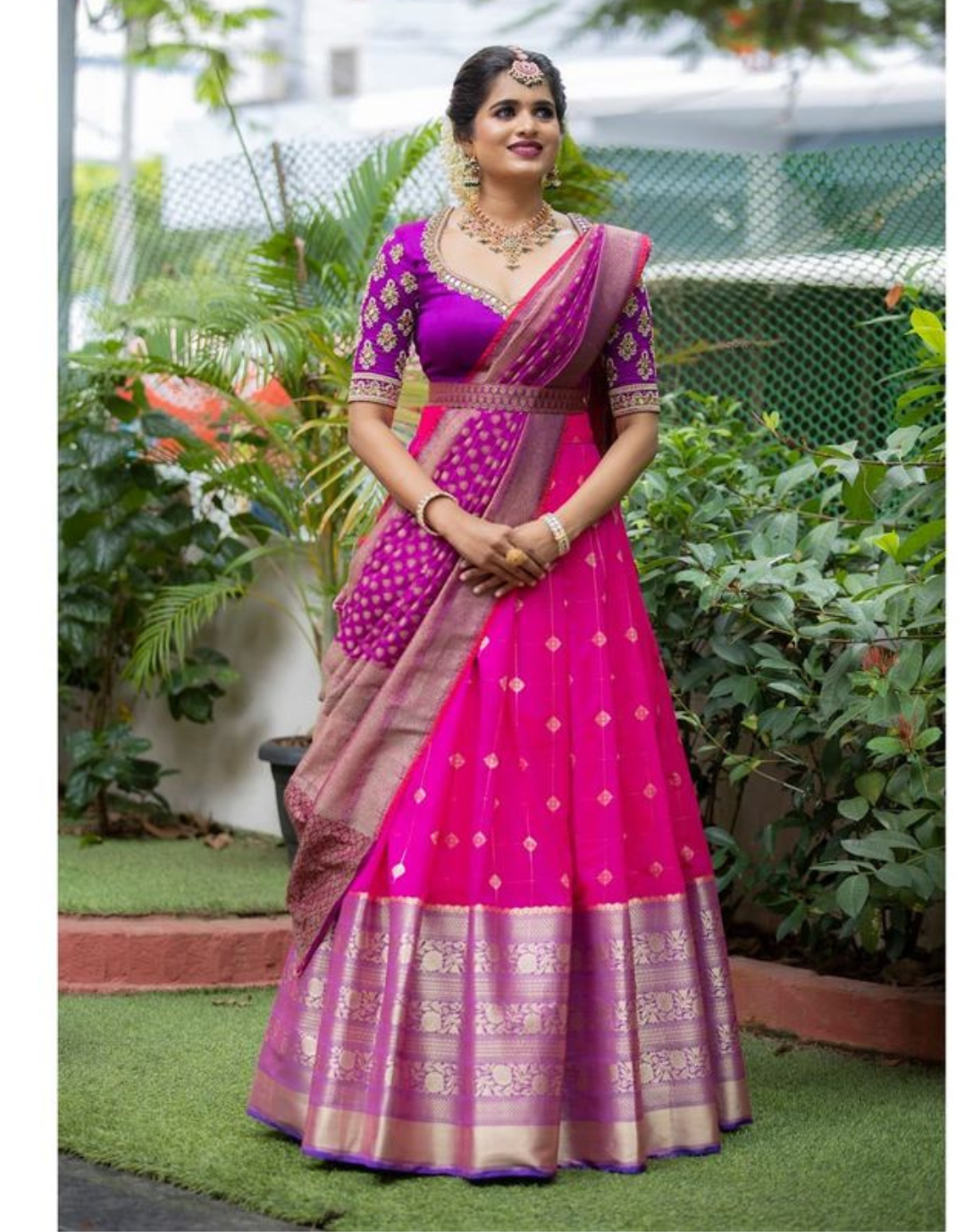 Kajal RubyPink Kanchipuram Half Saree