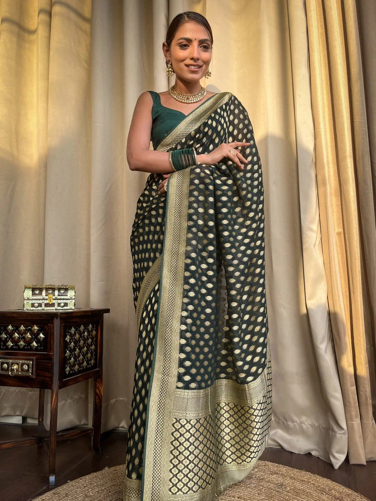 Kaya Green Banarasi Silk Saree