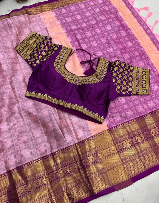 Aarya Pastel Purple Cotton Silk Saree