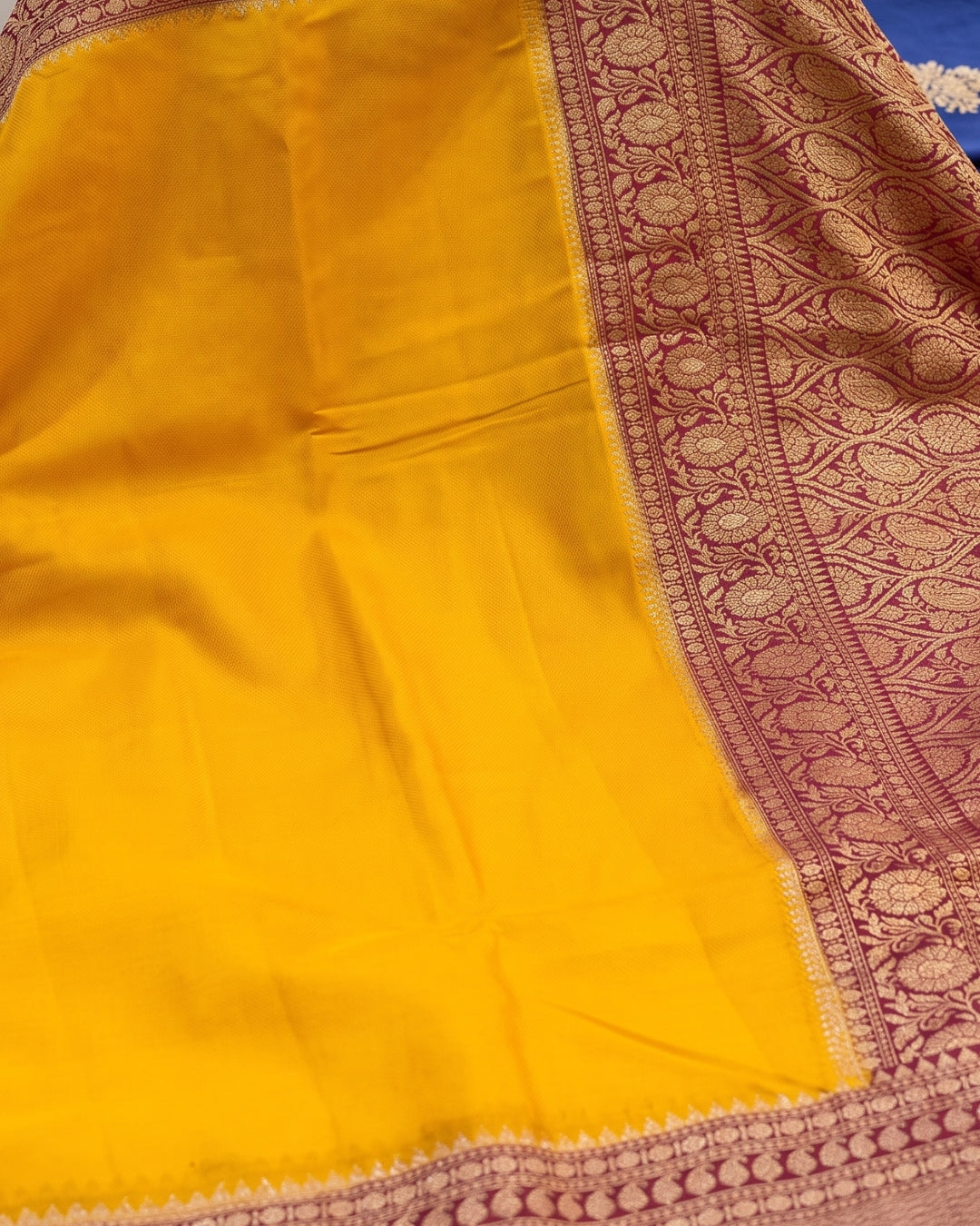 Vamya - Elegant Mustard Banarasi Zari Border Saree