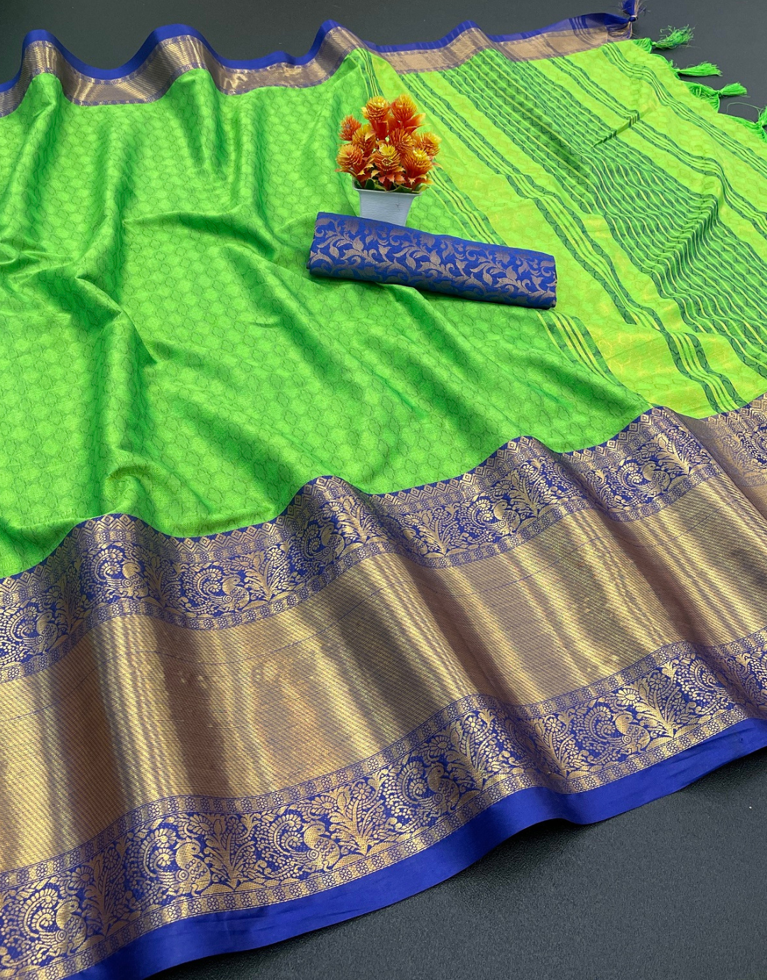 Suman Toxic Green Cotton Silk Saree