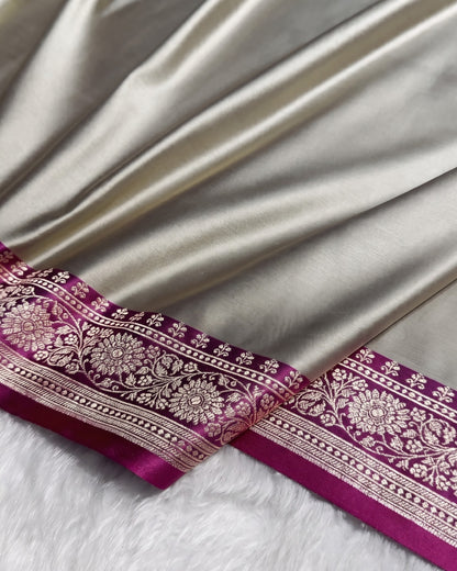 Hridya - Pearl Grey Banarasi Silk Designer Saree
