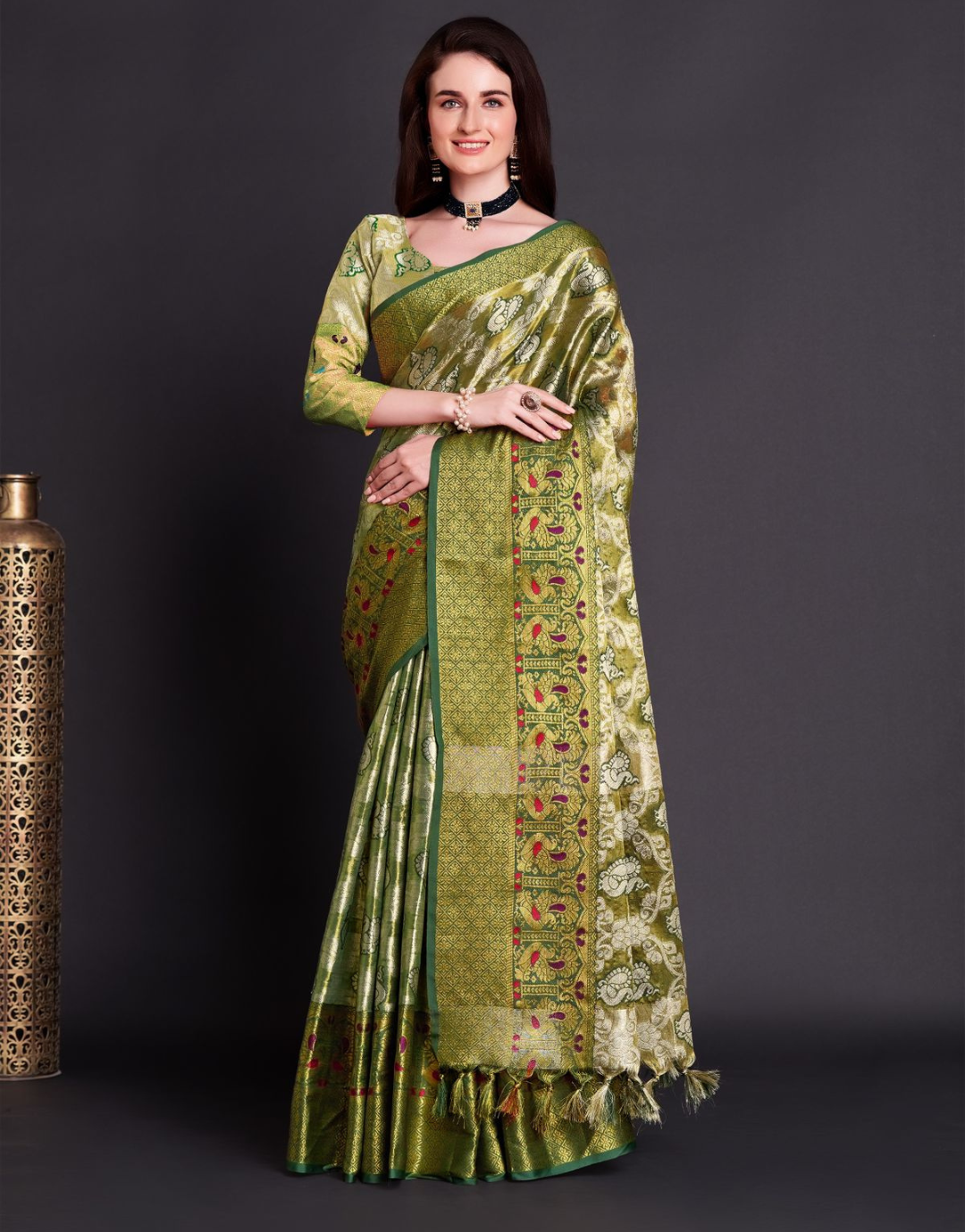 Veera Green Organza Silk Saree