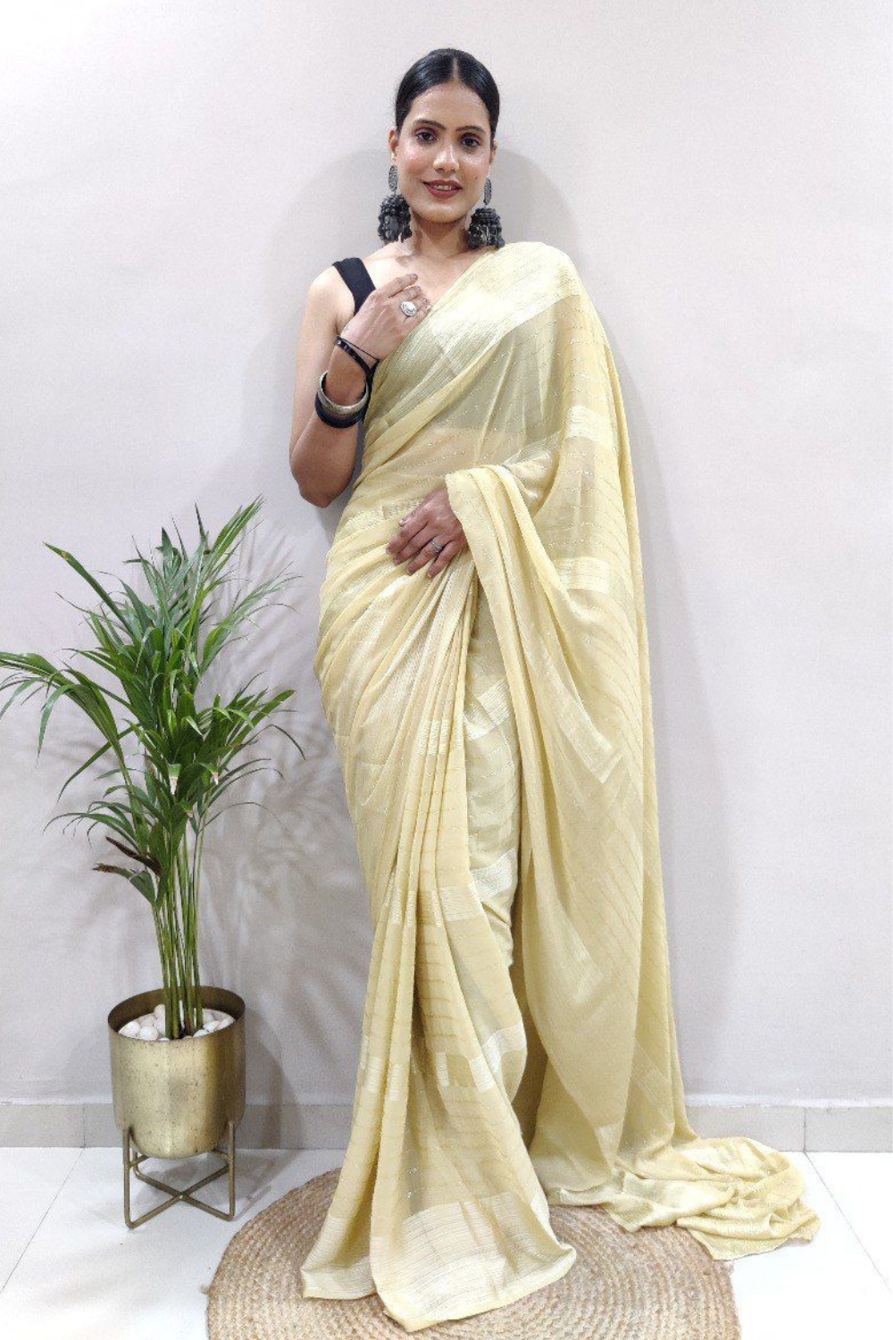 Naina Egg White Ready To Wear Saree