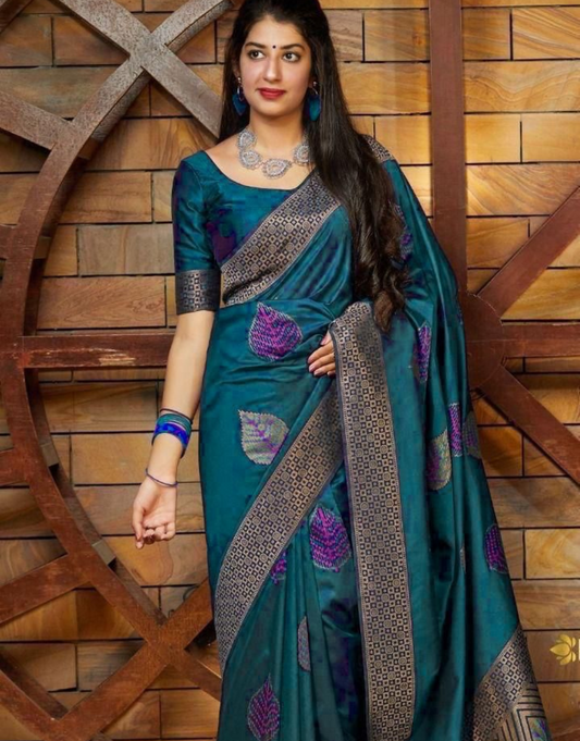 Cardi Deep Teal Soft Silk Saree