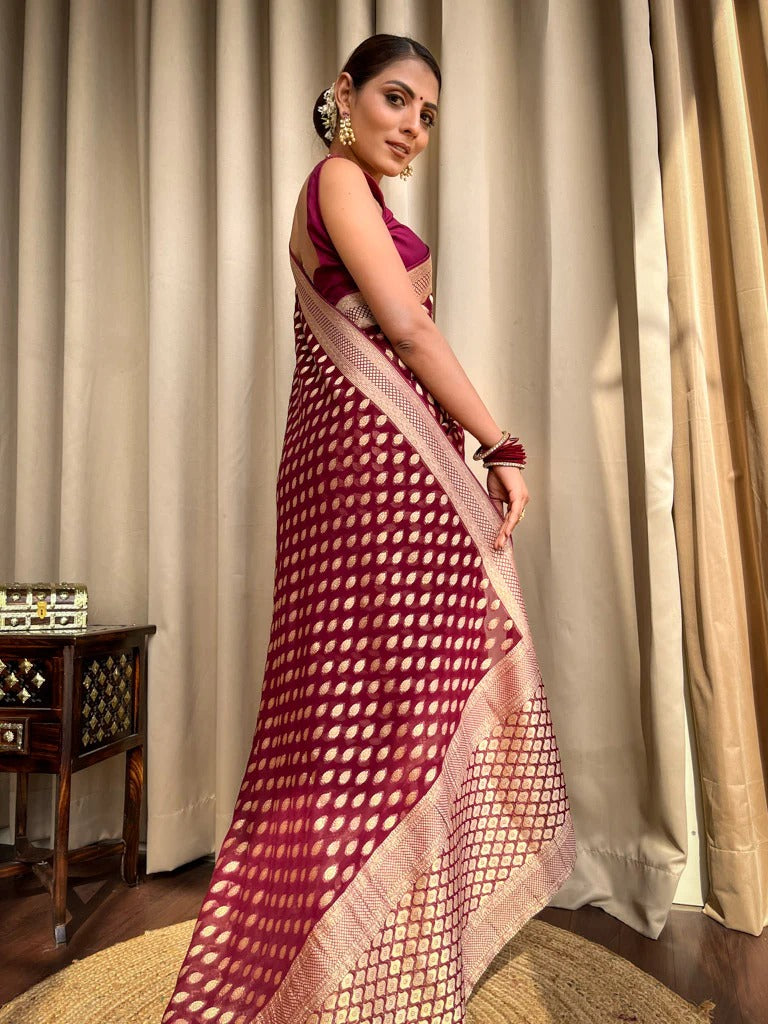 Kaya Maroon Banarasi Silk Saree