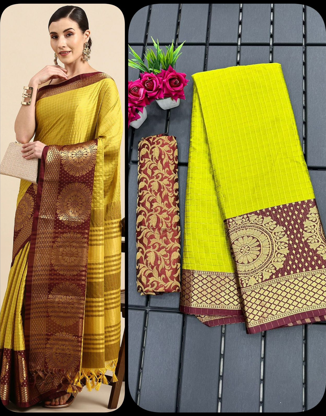 Kaveri Yellow Cotton Silk Saree