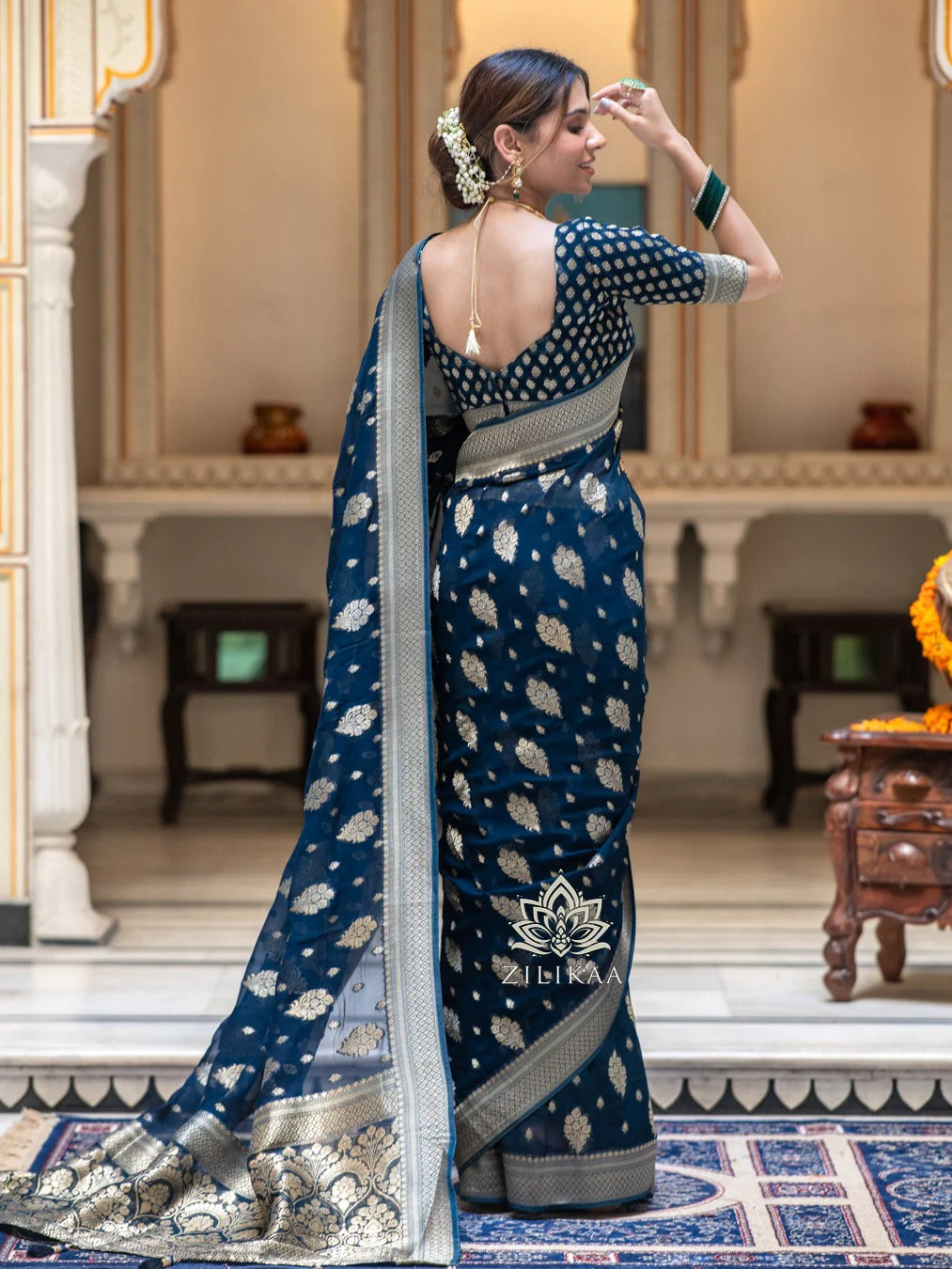 Sudha Blue Banarasi Silk Saree