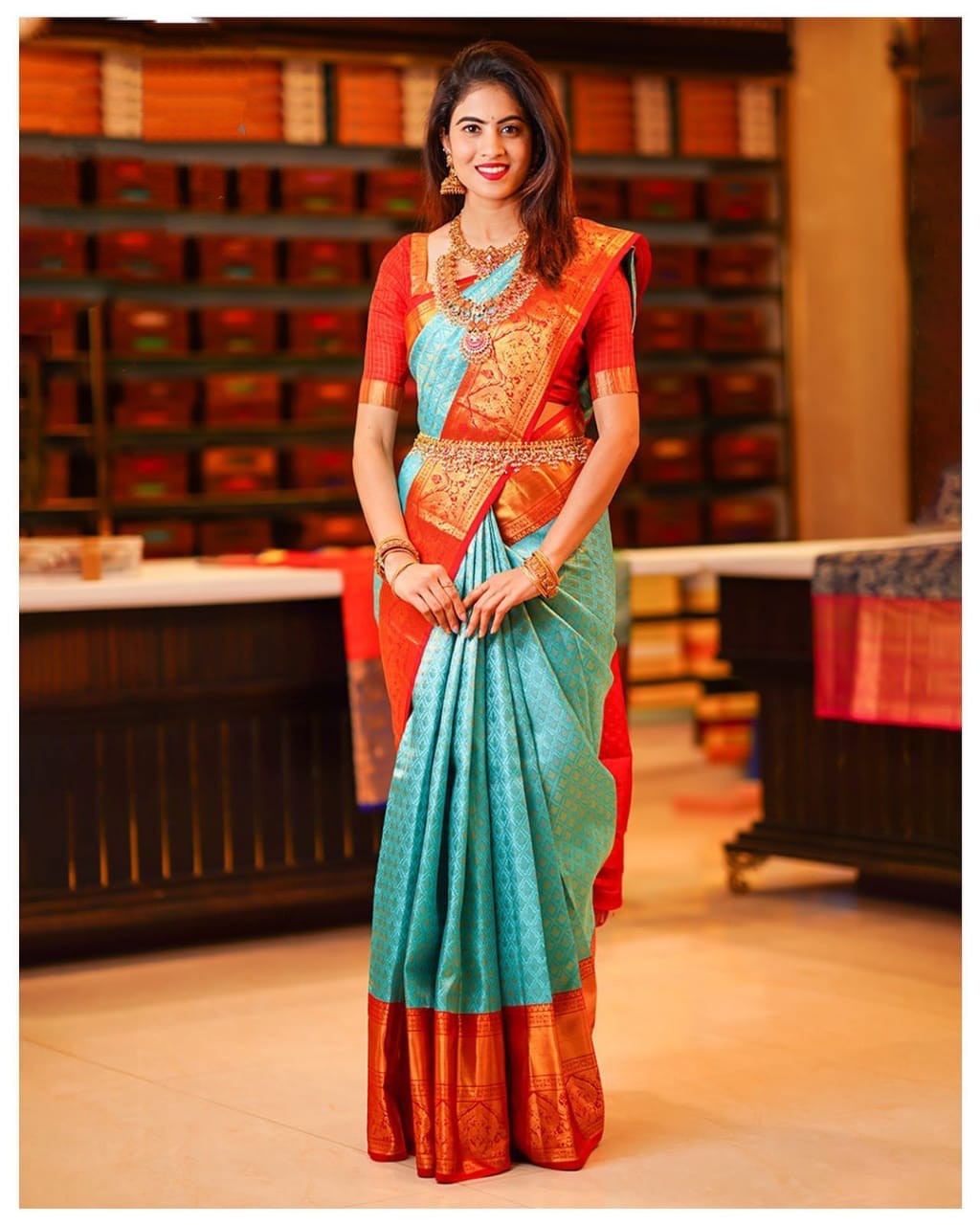 Gossamer Aqua Soft Silk Saree