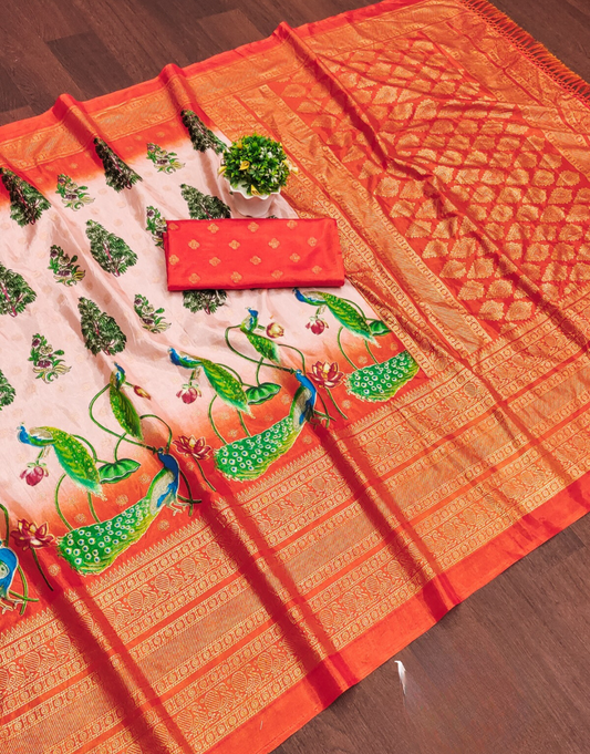 Ratan Orange Dolla Silk Saree