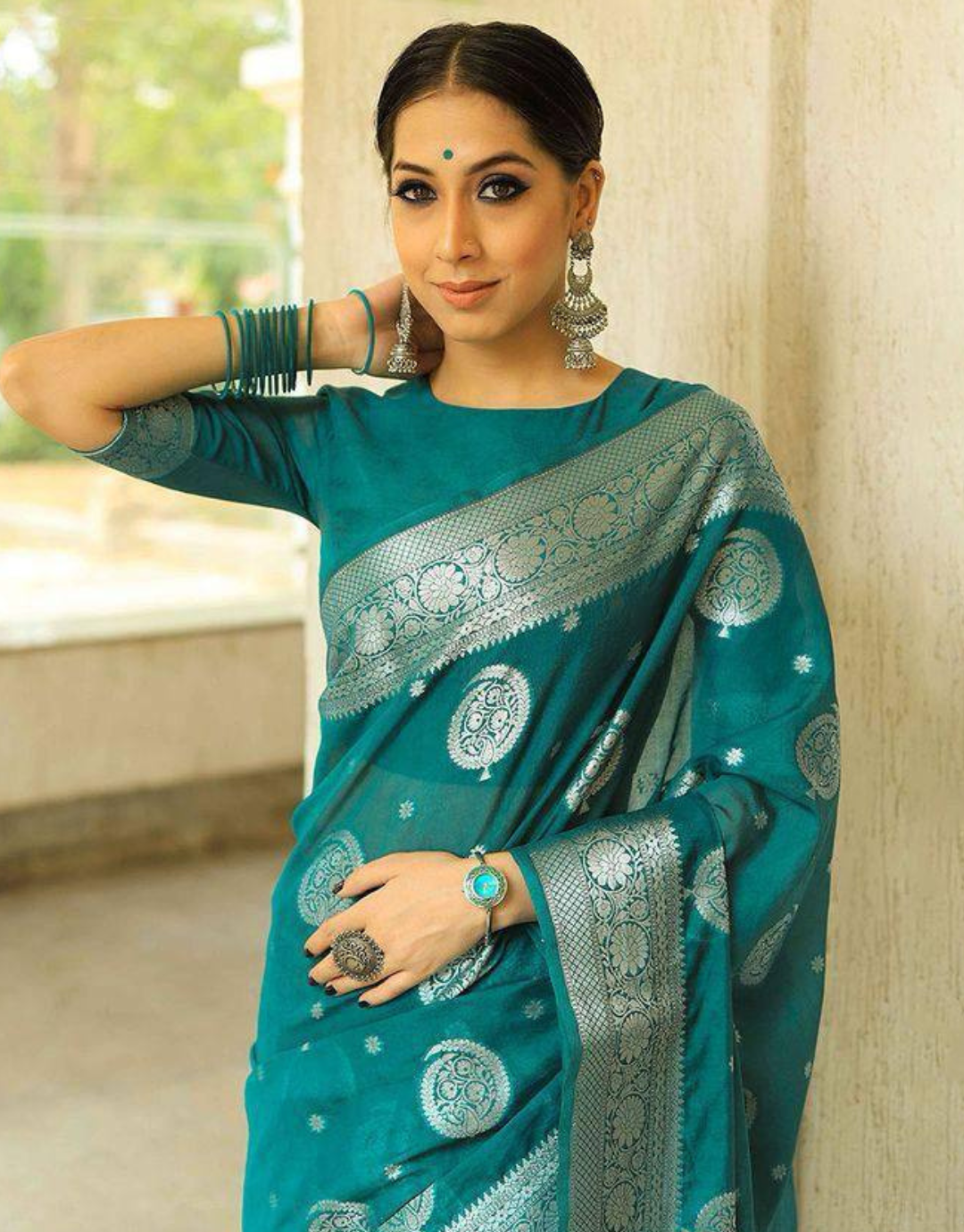 Manvi RamaGreen Banarasi Silk Saree