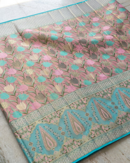 Kiya - Blush Pink Floral Paisley Jacquard Saree