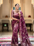 Hema Wine Banarasi Silk Saree WIth Fabulouse Blouse Piece