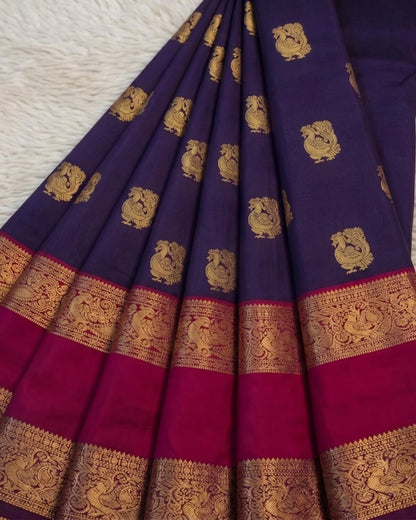 Mira - Royal Purple Magenta Peacock Zari Saree