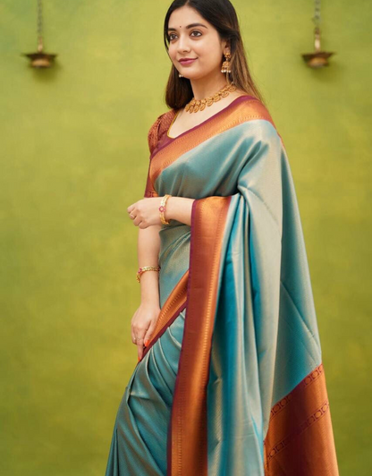 Aastha SkyBlue Kanchipuram Silk Saree