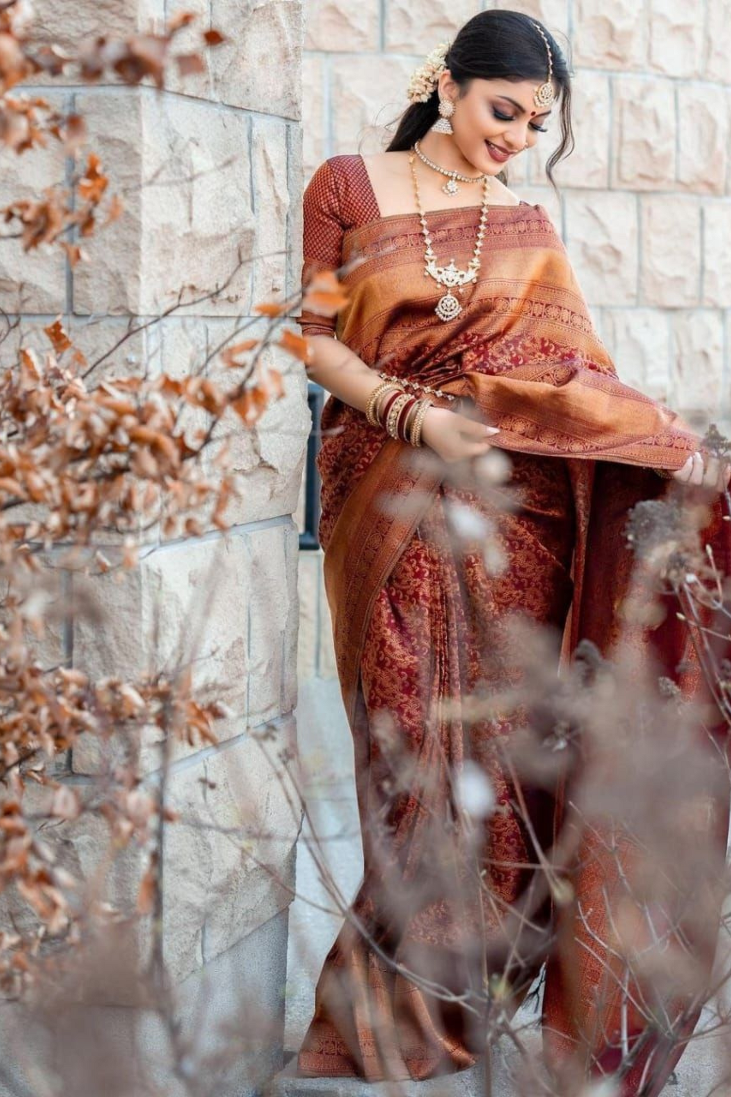 Maroon Banarasi Silk Saree with Heavy Zari Weaving