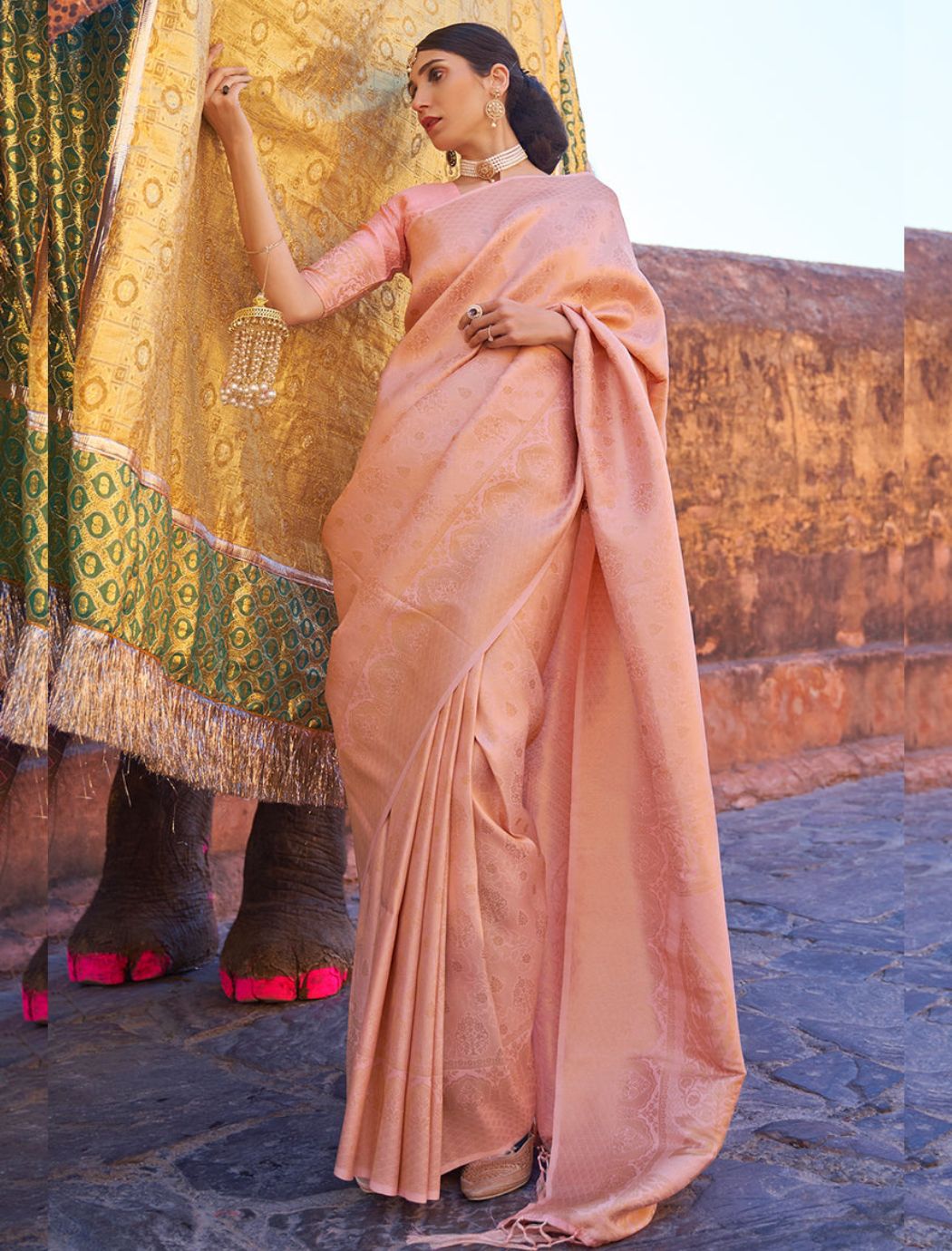 Aditi Orange Traditional Silk Saree With Attached Blouse