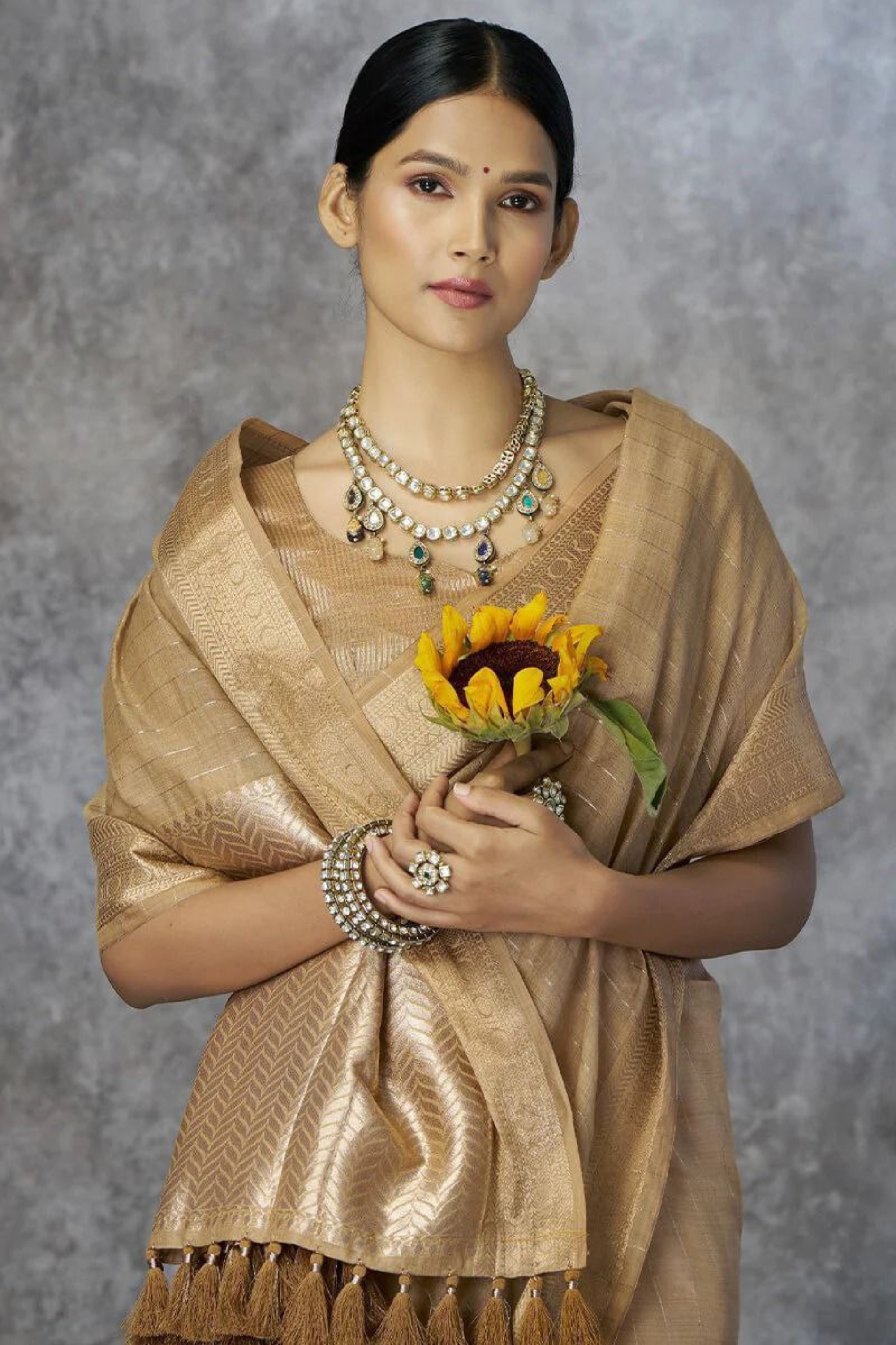 Valkyra Threads - Golden Pure Khadi cotton Saree