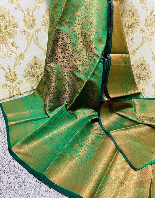 Alka Green Banarasi Soft Silk Saree