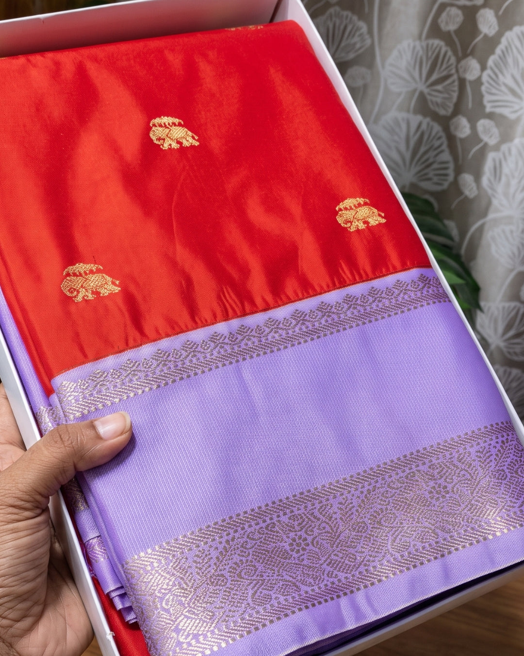 Viha - Royal Red Elephant Motif Silk Blend Saree