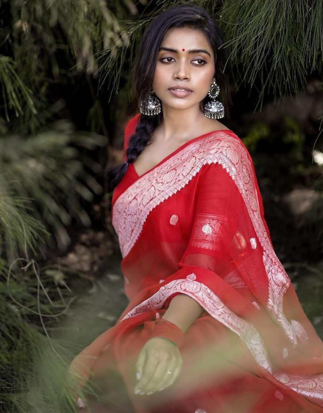 Fatima Red Linen Cotton Saree