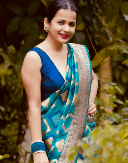 Zeel Blue Banarasi Soft Silk Saree