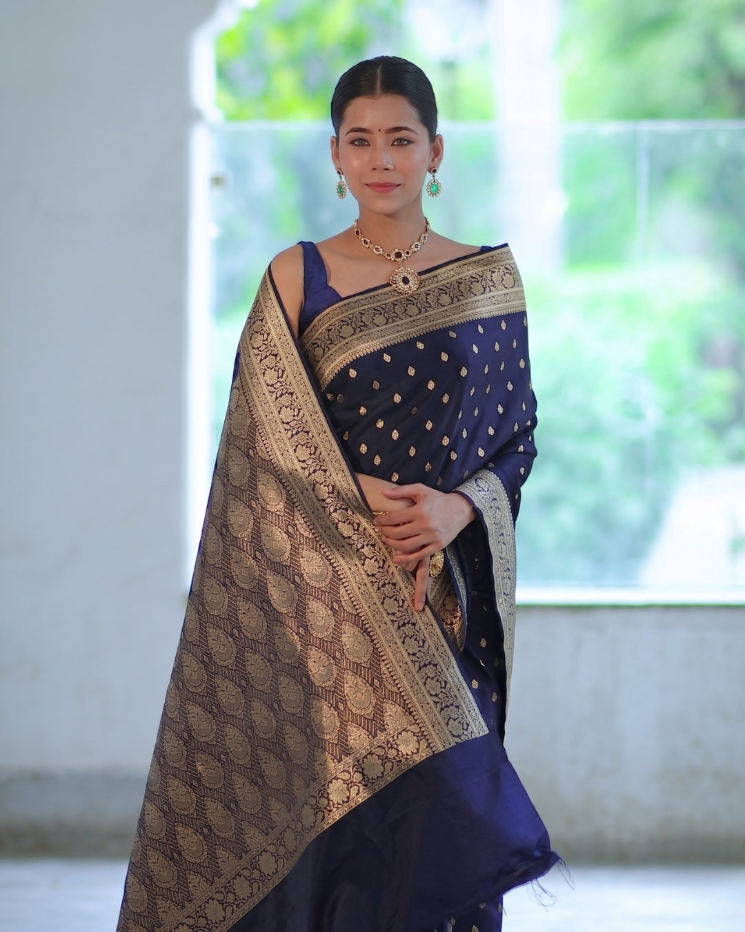 Aarna - Royal Navy Blue Banarasi Elegance Saree