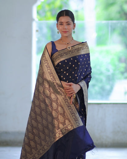 Aarna - Royal Navy Blue Banarasi Elegance Saree