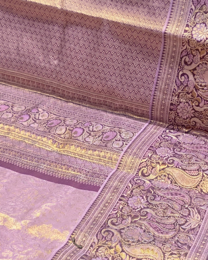 Svarnika - Purple Floral Banarasi Saree