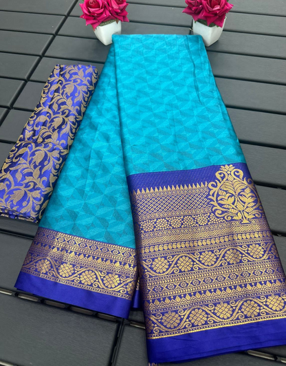 Neela Pacific Blue Cotton Silk Saree