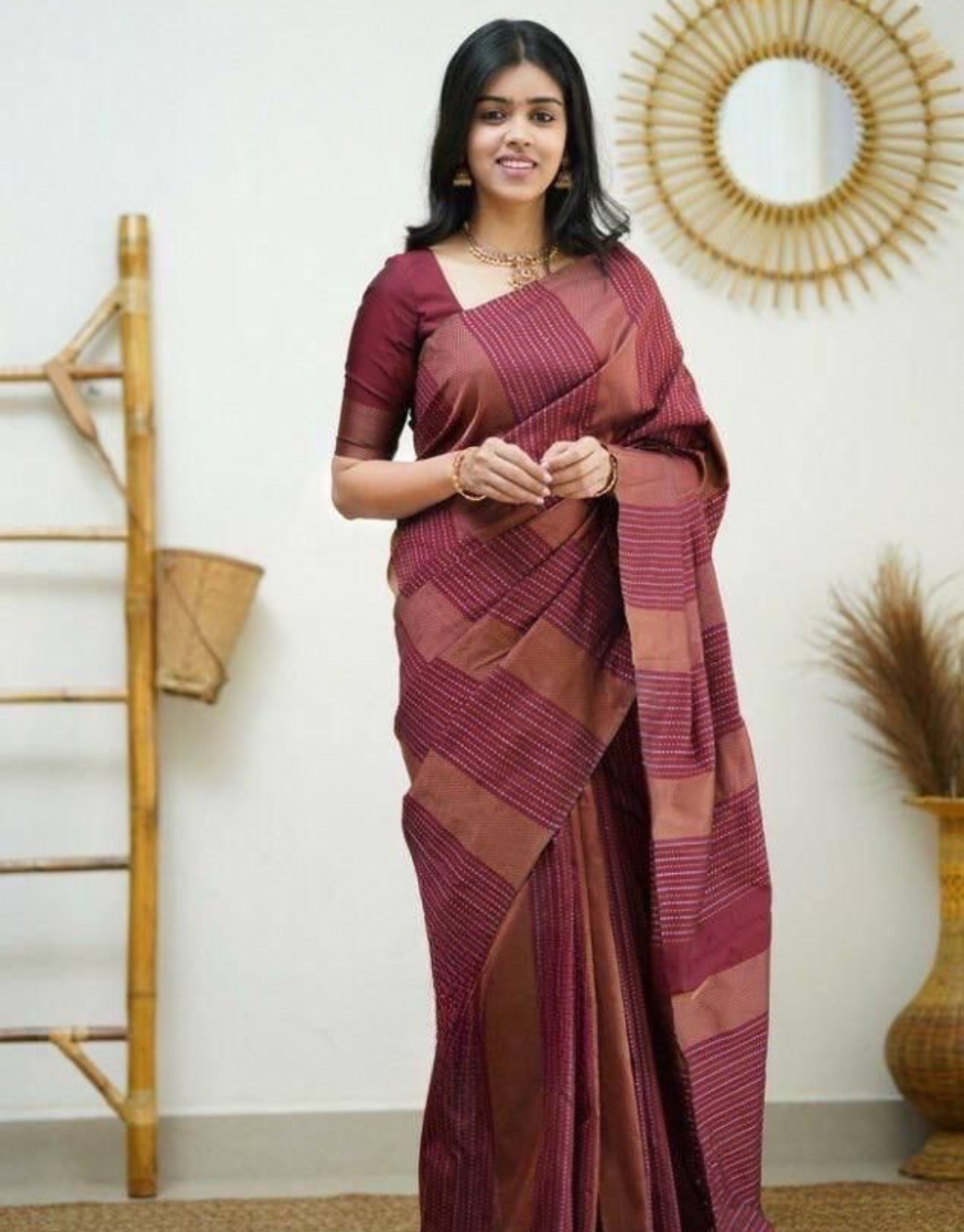 Vruti Maroon Soft Silk Saree With Blouse