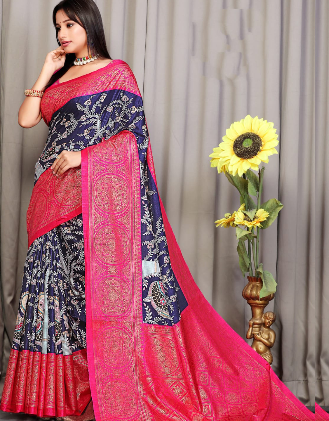 Yamini Navy Blue Soft Silk Saree