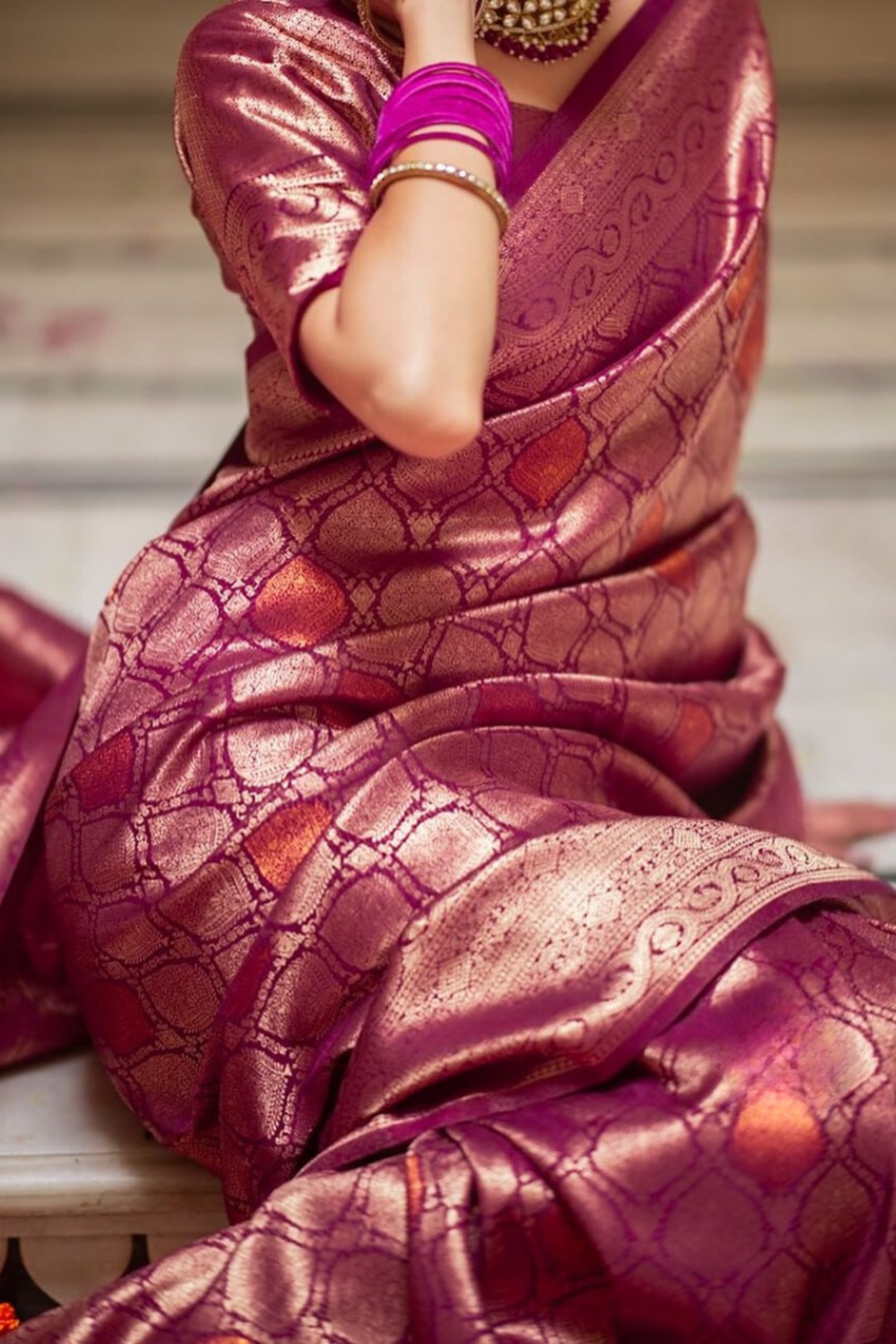 Blush Gleam - Plum - Banarasi Silk Saree