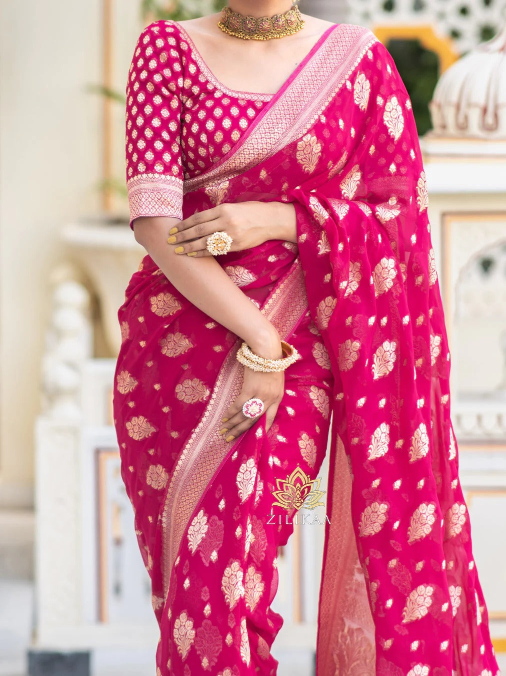 Sudha Pink Banarasi Silk Saree