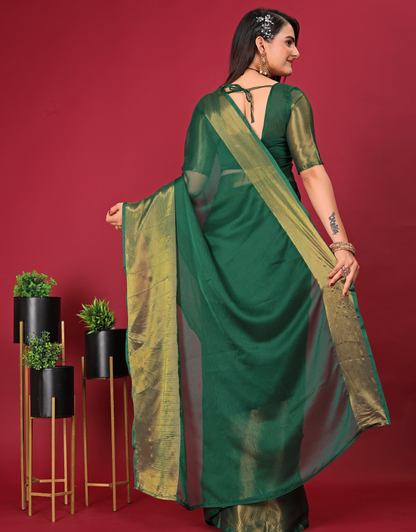 Priya  Dark Green Just One Minute Ready To Wear Soft Silk Saree