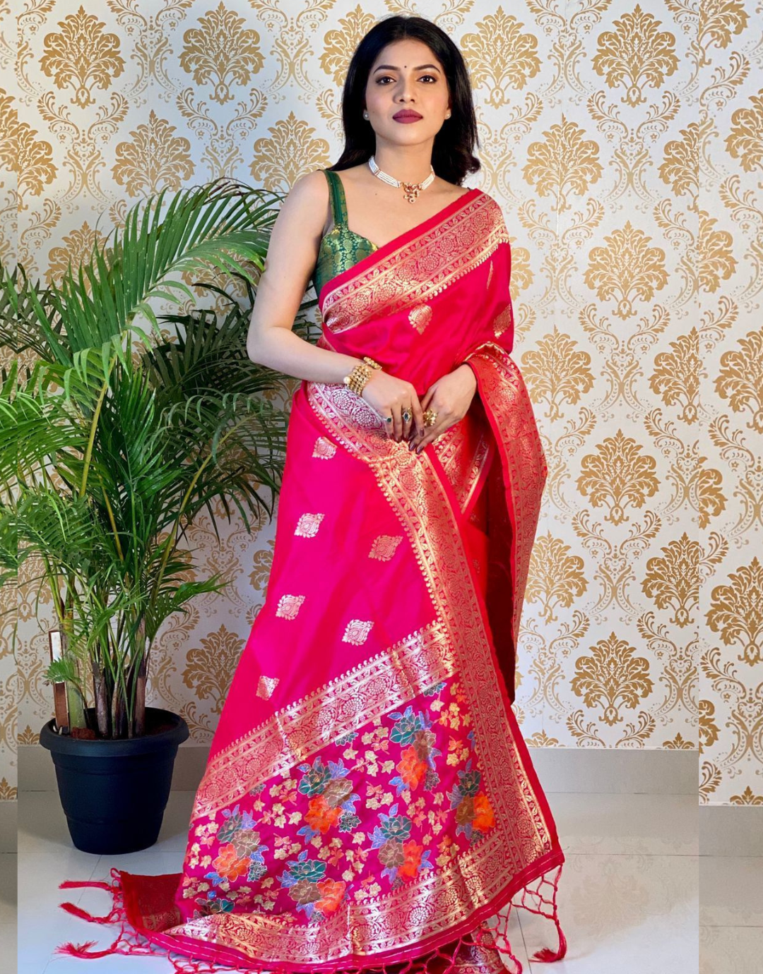 Kaveri PinkishRed Banarasi Silk Saree